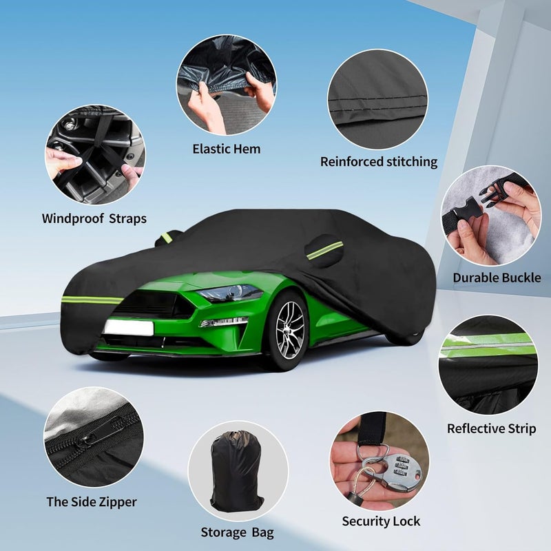 ATBKJ Waterproof Car Covers Fit for 1994-2023 Mustang GT/Cobra/Shelby/Bullitt/ECOBOOST(Black) Custom Heavy Duty Waterproof All Weather Protection Outdoor - Image 2
